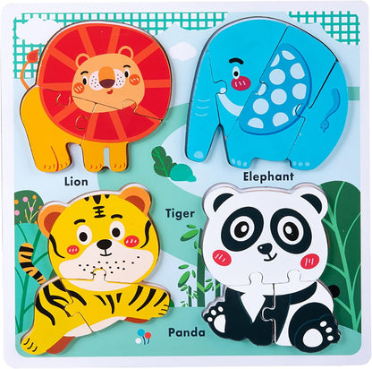 Zoo Safari Animal Toddler Puzzles Ages 1-3, Wooden Puzzles for Toddlers 2-4, Fun Educational Toys
