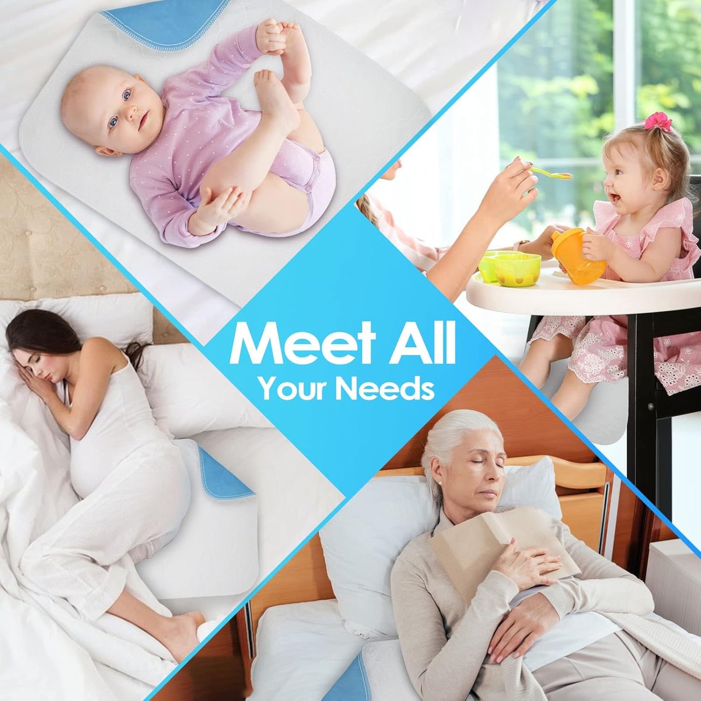 Reusable Incontinence Bed Pads 34"X52", washable bed pad, Heavy Absorbency (4-Layer) Waterproof Bed