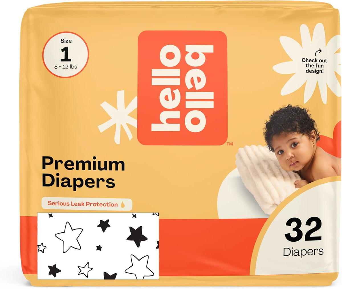 Hello Bello Diapers, Size 1 (8-12 lbs) Superstars, 32 Count of Premium Disposable Baby Diapers