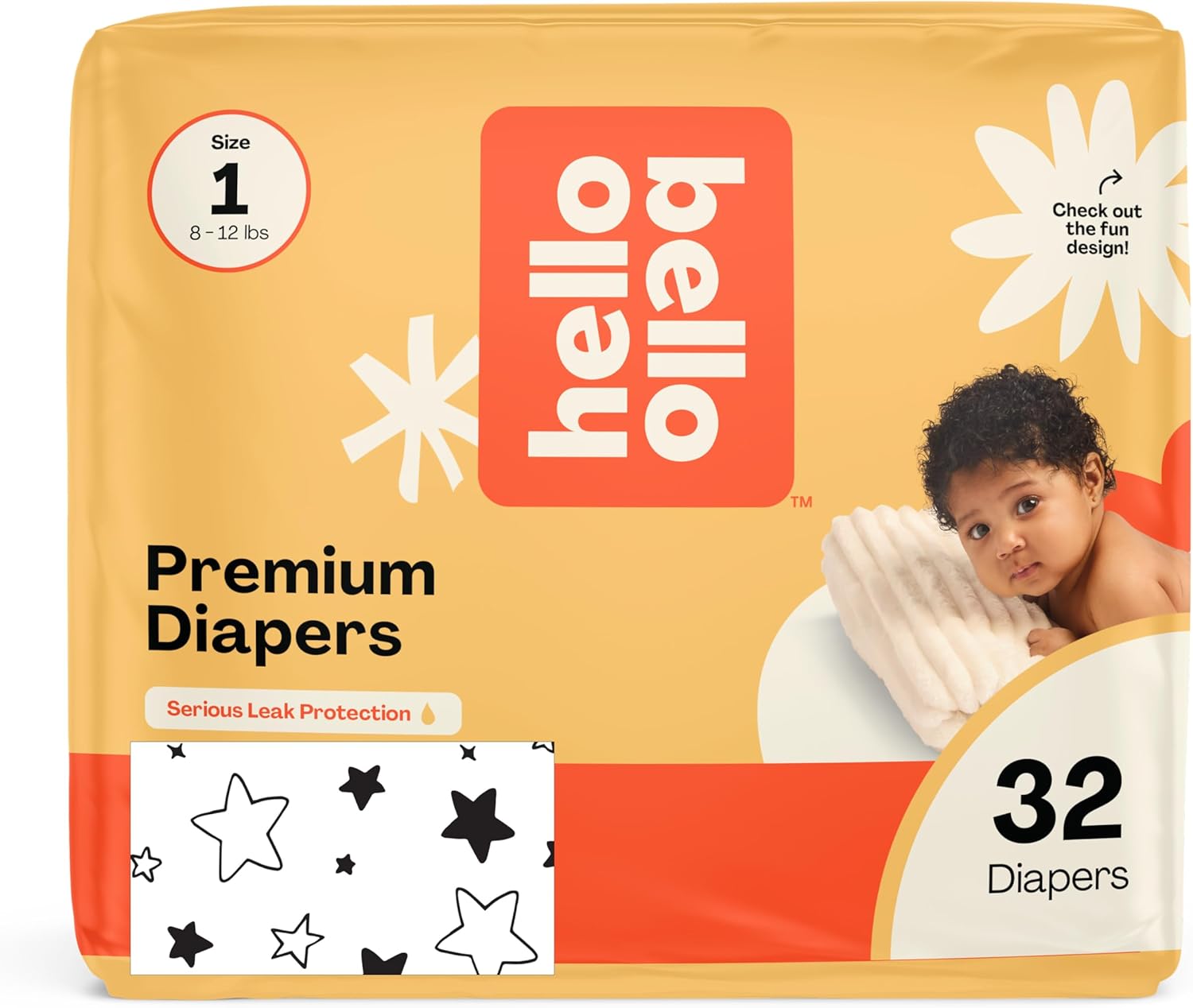 Hello Bello Diapers, Size 1 (8-12 lbs) Superstars, 32 Count of Premium Disposable Baby Diapers