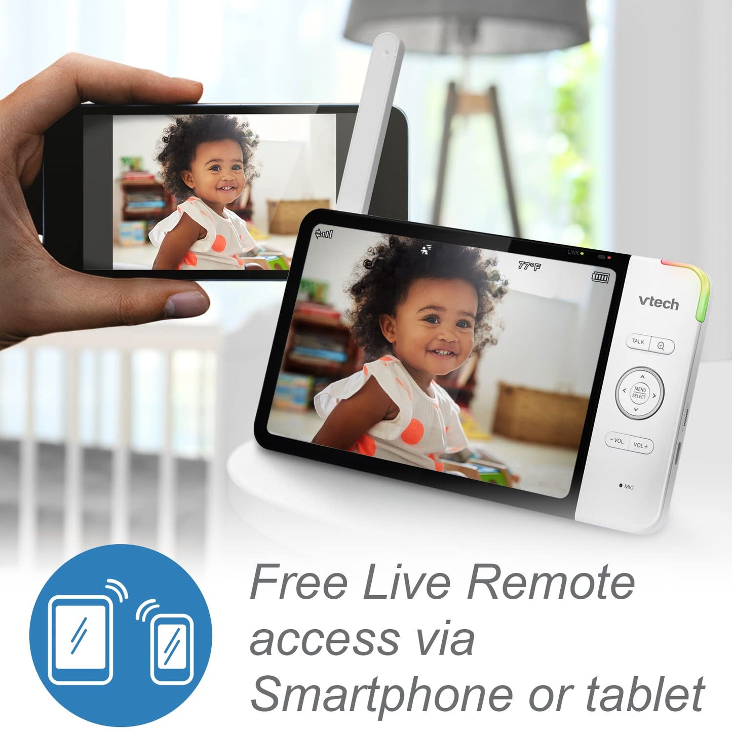 VTech RM7764HD 1080p WiFi Remote Access Baby Monitor, 360° Pan&Tilt, 7” 720p HD Display, HD Night