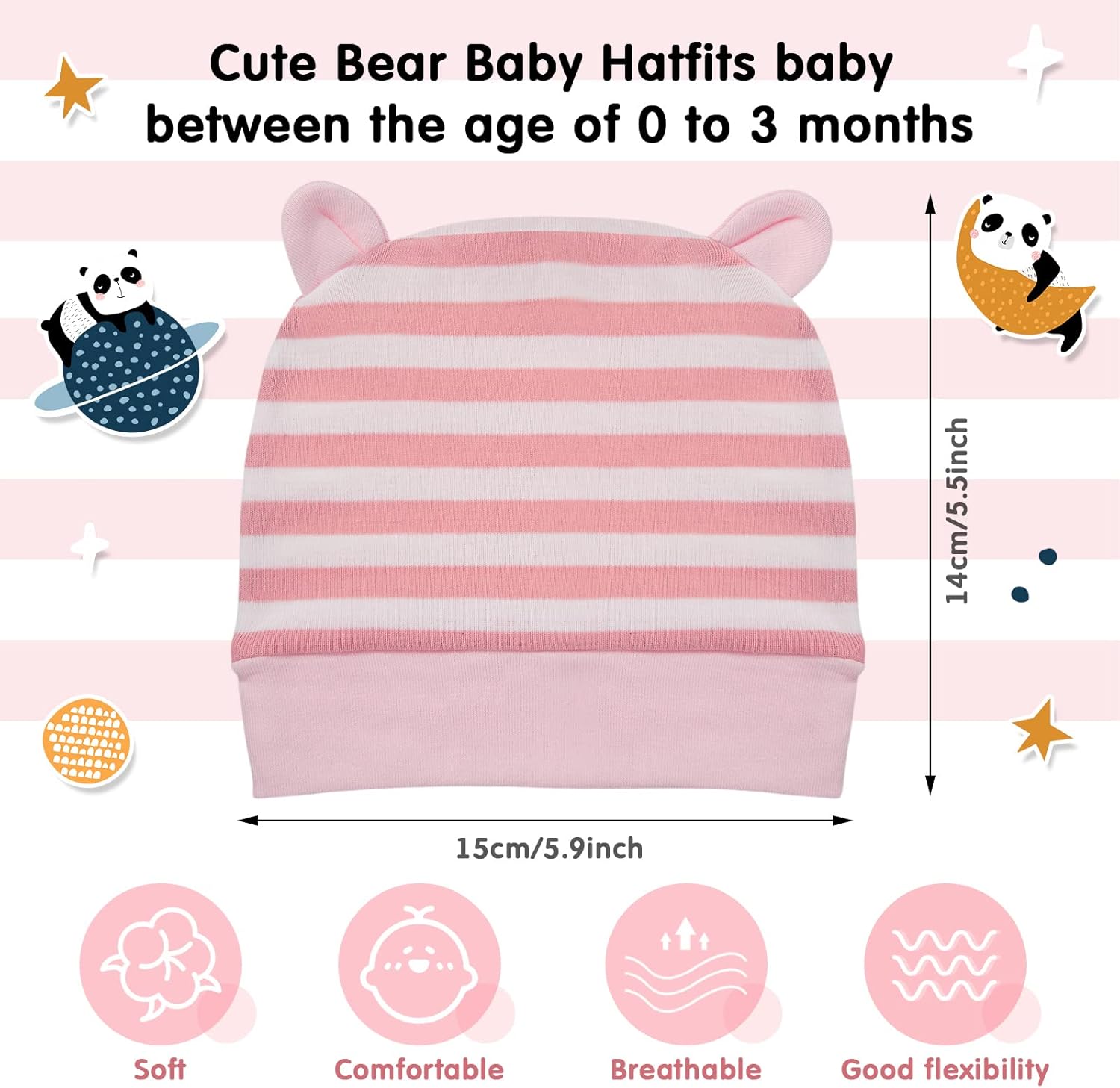 Geyoga 6 Pieces Newborn Baby Hat Bear Ears Infant Caps Baby Boy Girl Toddler Hats Infant Beanie