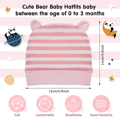 Geyoga 6 Pieces Newborn Baby Hat Bear Ears Infant Caps Baby Boy Girl Toddler Hats Infant Beanie