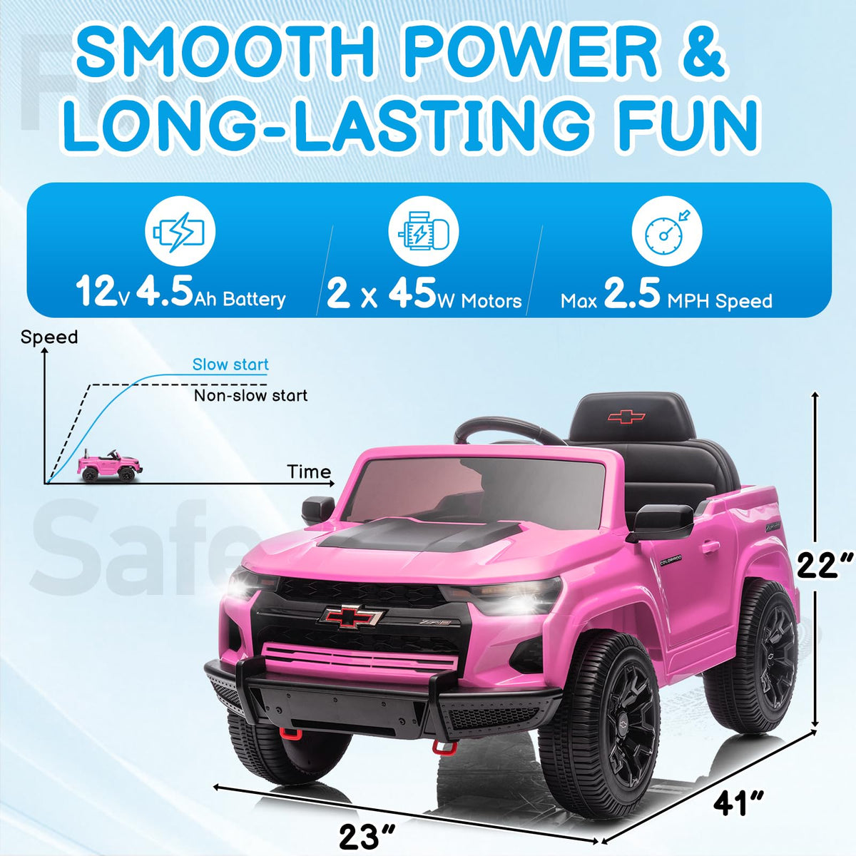 Winado 12V Licensed Chevrolet Colorado Electric Ride on Car for Kids, Pink