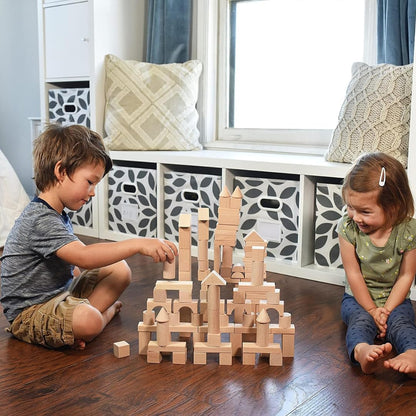 100 Pcs Wooden Blocks for Toddlers 1-3 Building Blocks for Kids