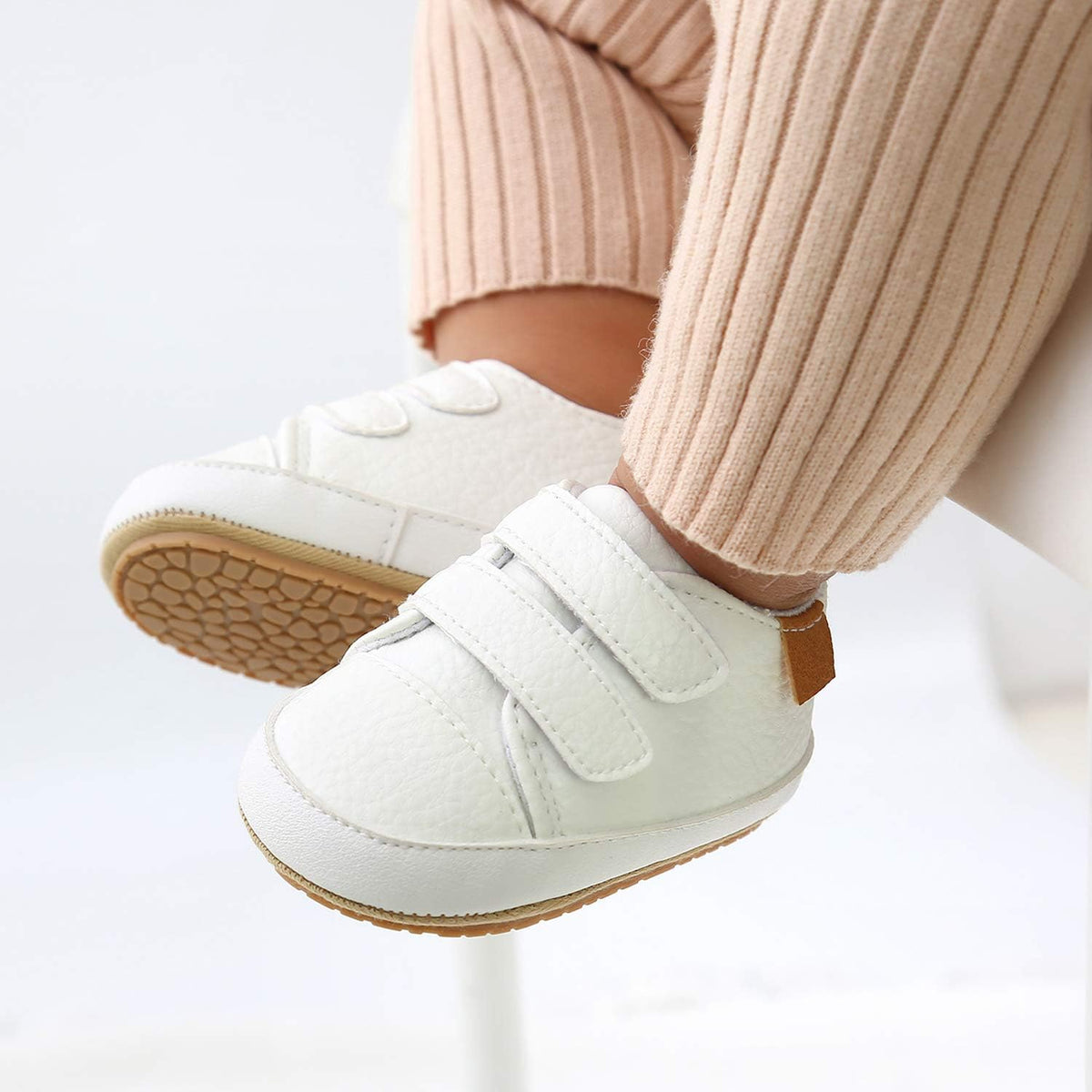SOFMUO Baby Boys Girls High Top Ankle PU Leather Sneakers Soft Rubber Sole Infant Moccasins Newborn
