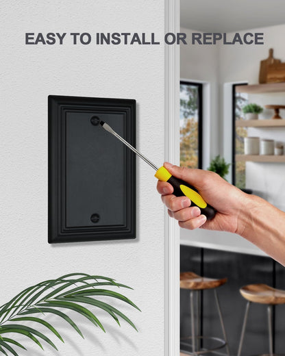 2-Pack Black Blank Wall Plates, No Device Blank Outlet Covers, Metal Electrical Covers for Unused