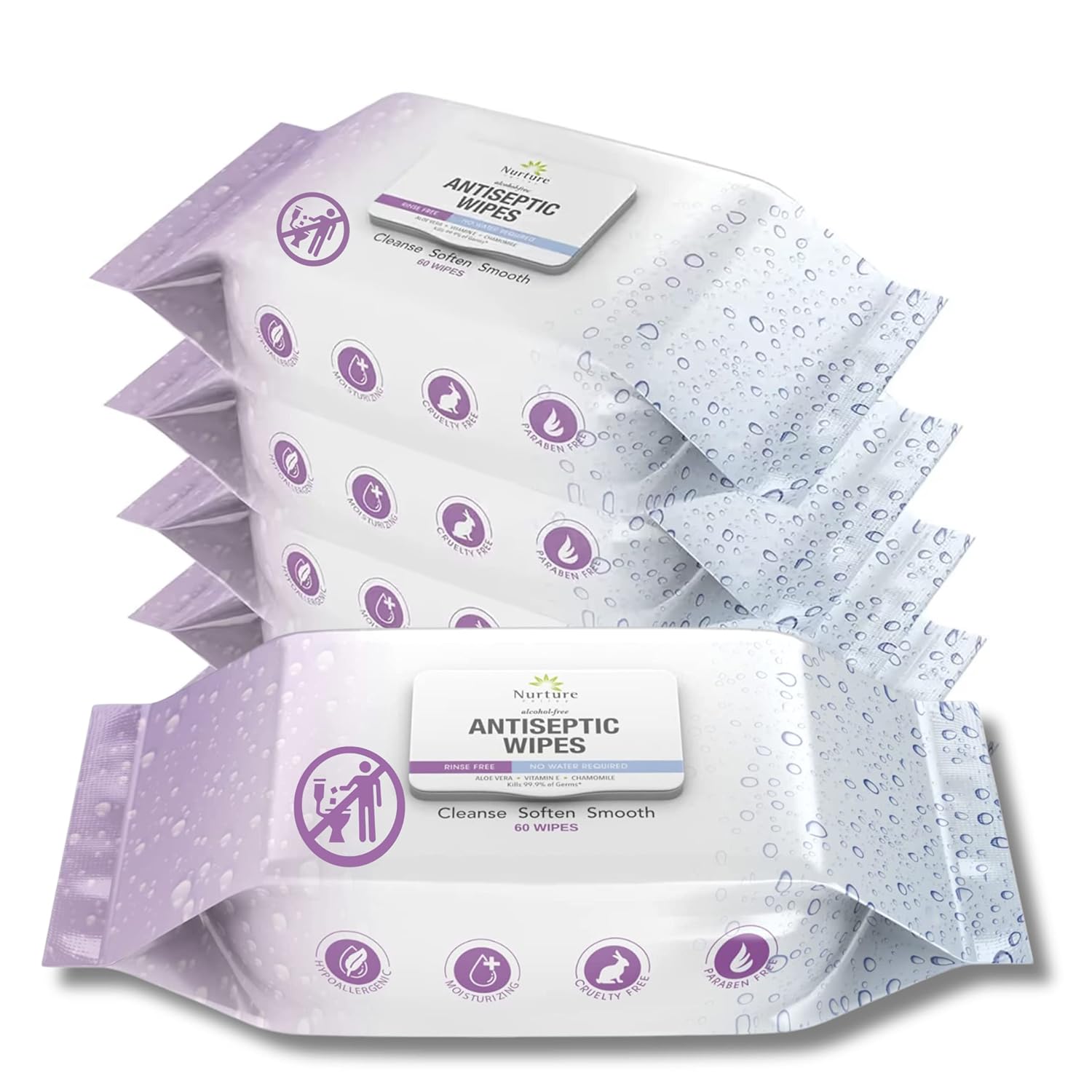 Nurture XL Antibacterial Body & Hand Wipes | Alcohol-Free Antiseptic Wet Sanitizer Towelettes for
