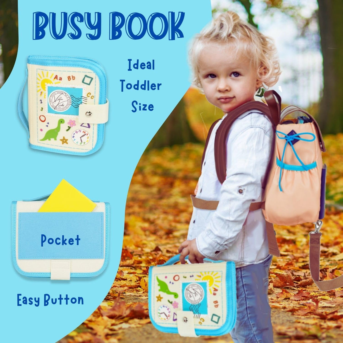 THREE-IN-ONE Toddler Backpack 1-3, Busy Book and Leash, Montessori Toys for 1 2 3 4 Year Old
