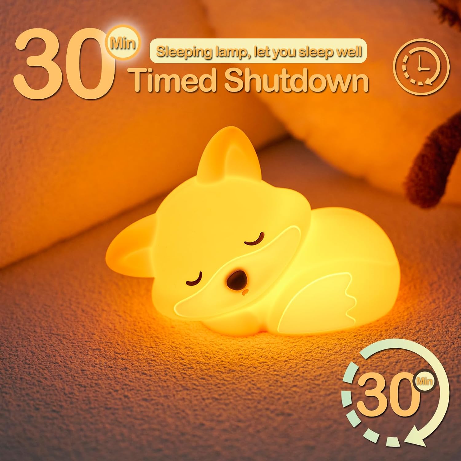 ATSUI Fox Night Light, LED Squishy Novelty Animal Lamp, Food Grade Silicone, 2 Level Dimmable