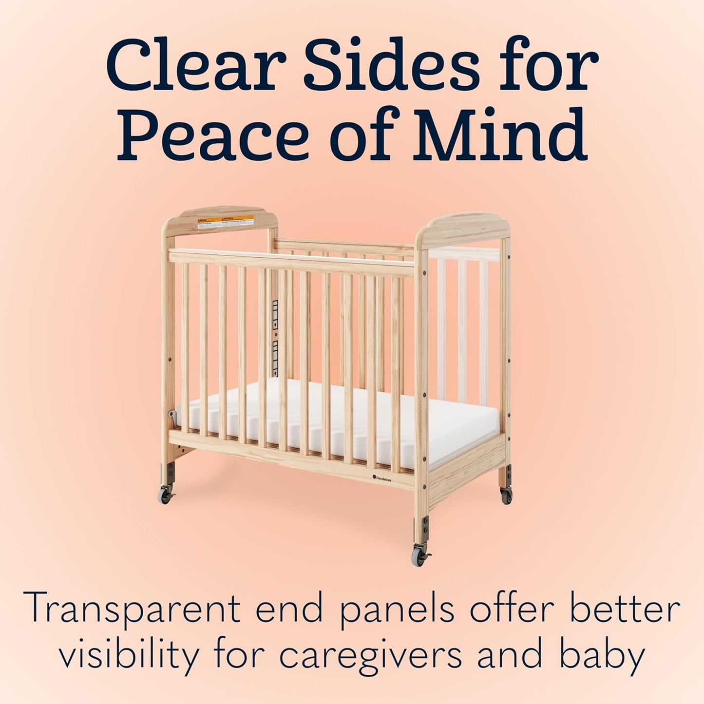 Foundations Serenity Compact Clearview Daycare Crib, Fixed Side, Durable Wood Construction
