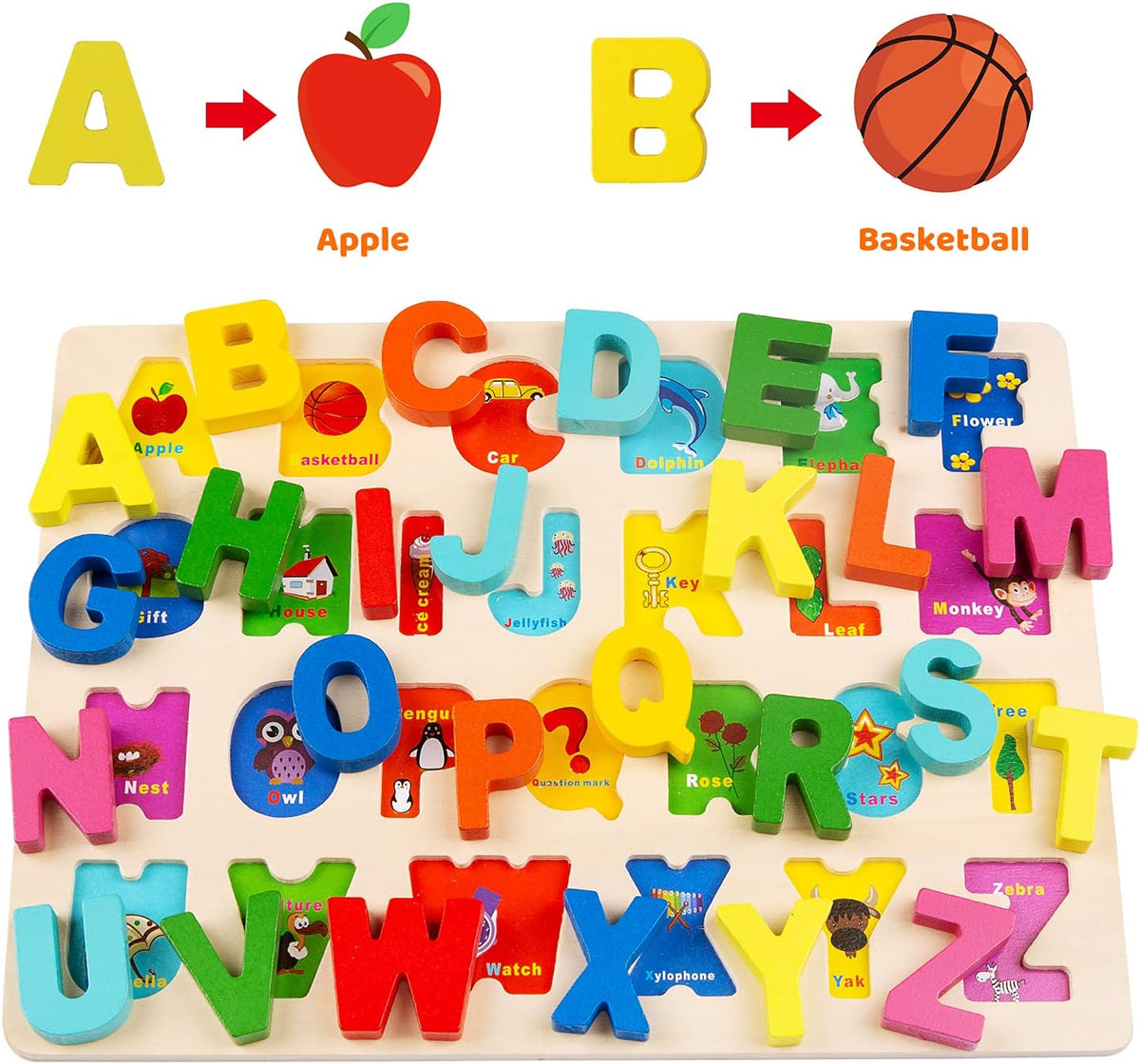 Wooden Puzzles for Toddlers, Voamuw Alphabet Number Shape Learning Puzzle for Kids Ages 3 4 5