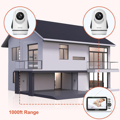 Video Baby Monitor with 2 Cameras, 5" Display Baby Monitor No WiFi, 30H Battery and 1000ft Range