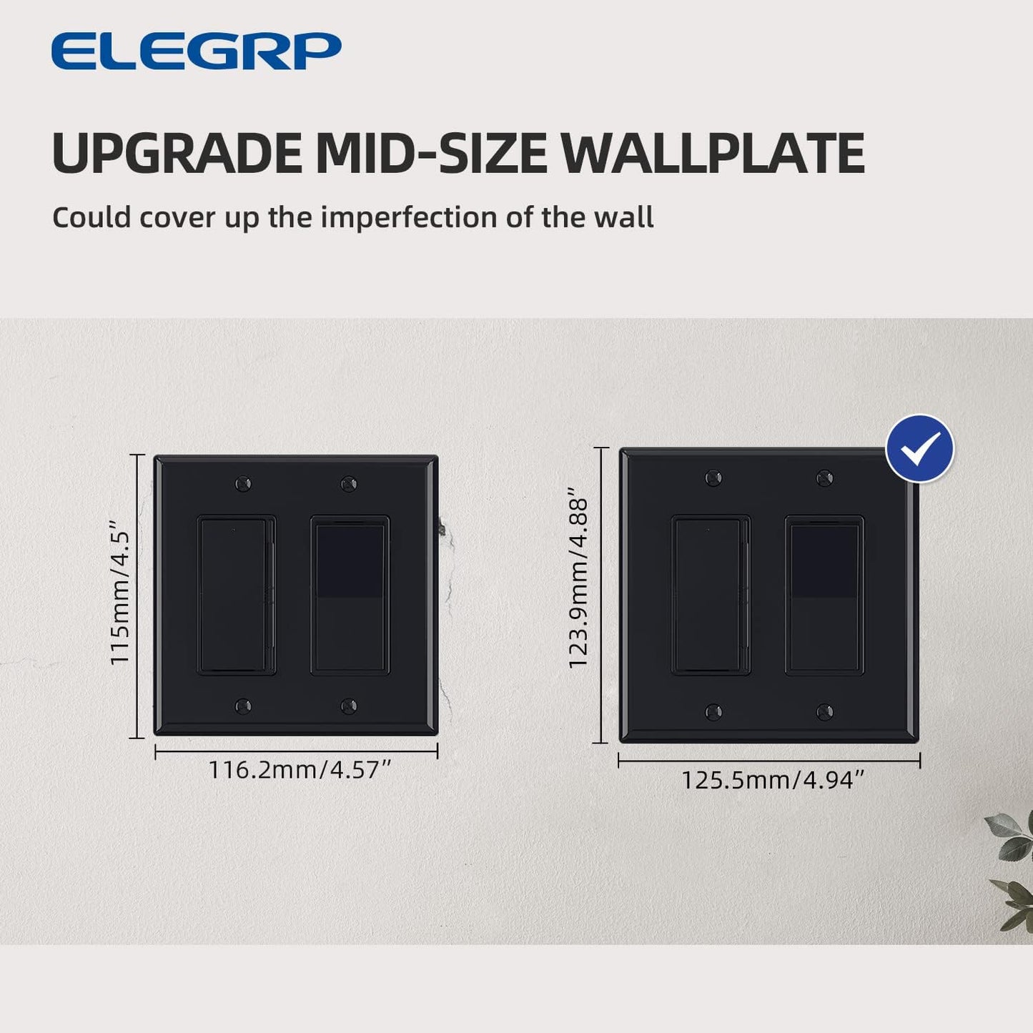 ELEGRP 2-Gang Decorative Wall Plates, Mid-Size 4.88" H x 4.94" L Unbreakable Thermoplastic
