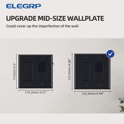 ELEGRP 2-Gang Decorative Wall Plates, Mid-Size 4.88" H x 4.94" L Unbreakable Thermoplastic