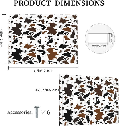 Decorative Switch Plates Rustic Cowhide Highland Cow Milk Cow 3 Gang Wall Plate Triple Toggle Light