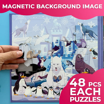 QUOKKA Magnetic Toddler Puzzles Ages 4-6 - 2x48 Travel Puzzles Games for Kids 3-5 Years Old