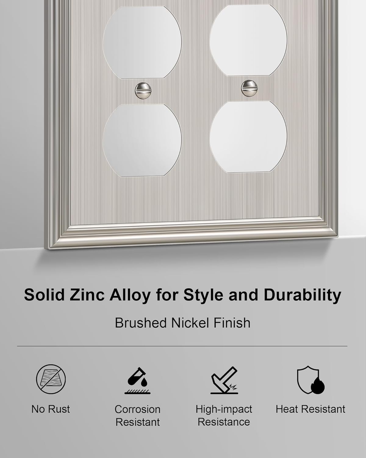 2-Pack Double Duplex Outlet Cover, Brushed Nickel Decorative Switch Plates and Outlet Covers for