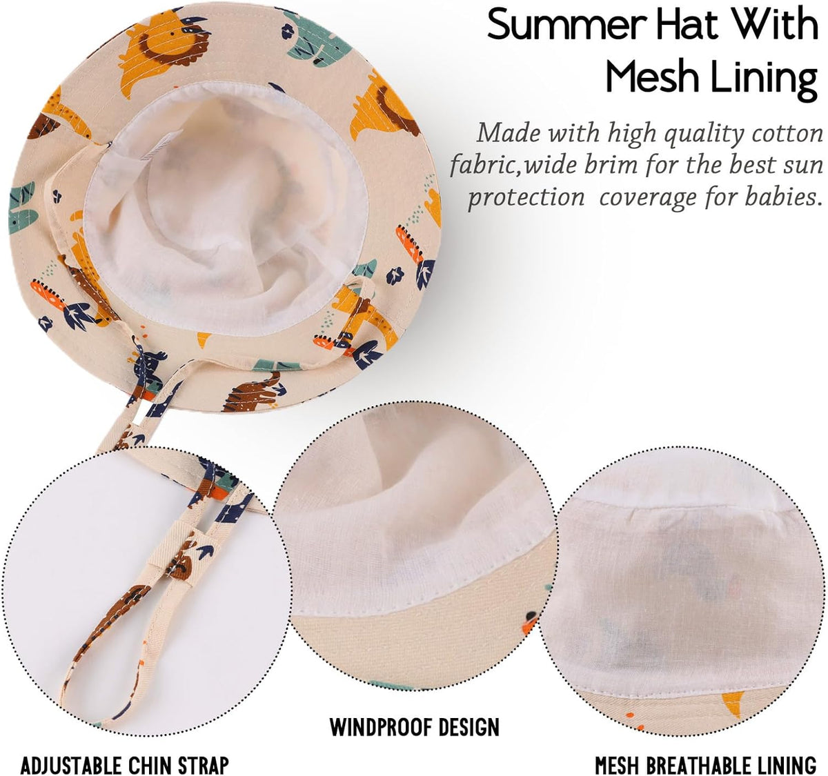 JANGANNSA Cotton Baby Sun Hat Infant Toddler Boys Girls Bucket Hats Summer Sun Protection Kids
