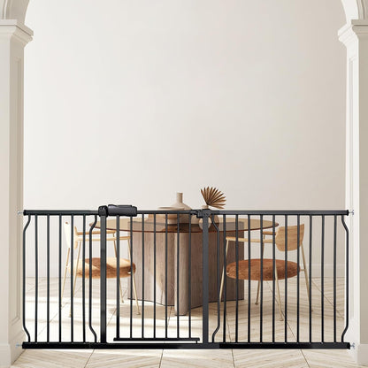 Extra Wide Baby Gates - 71.6-76.4 Inch, Black Metal Pressure Mounted Child & Pet Gates for Stairs &