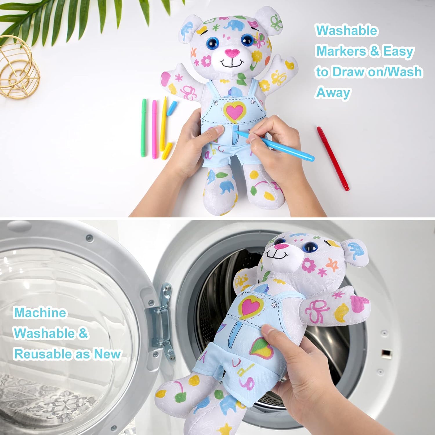 Coloring Plush Toy with 5 Washable Markers for Little Girls Doodle Dolls for Kids Ages 4-6 Birthday