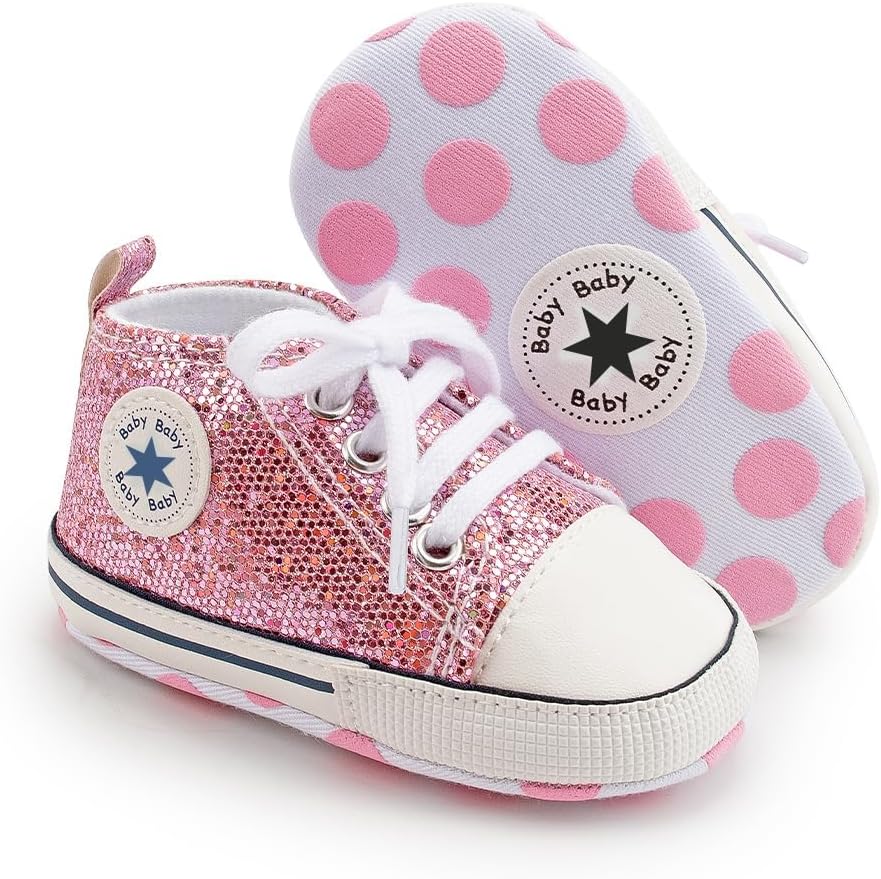 Unisex Baby Girls Boys Canvas High-top Shoes, Newborn Infant Anti-Slip Soft Sole Frist Walking