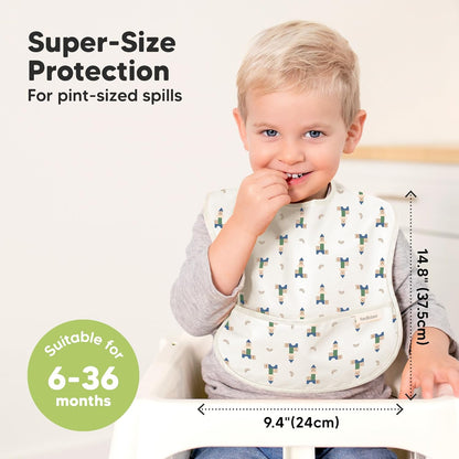 3-Pack Waterproof Baby Bibs for Eating - Lightweight Toddler Feeding Bibs with Large Food Catcher