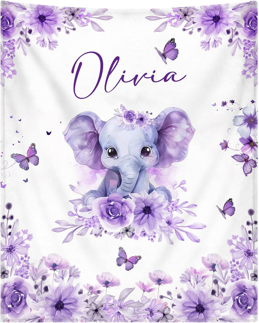 Personalized Baby Blanket for Girls Custom Baby Blanket with Name for Kids Custom Elephants Blanket