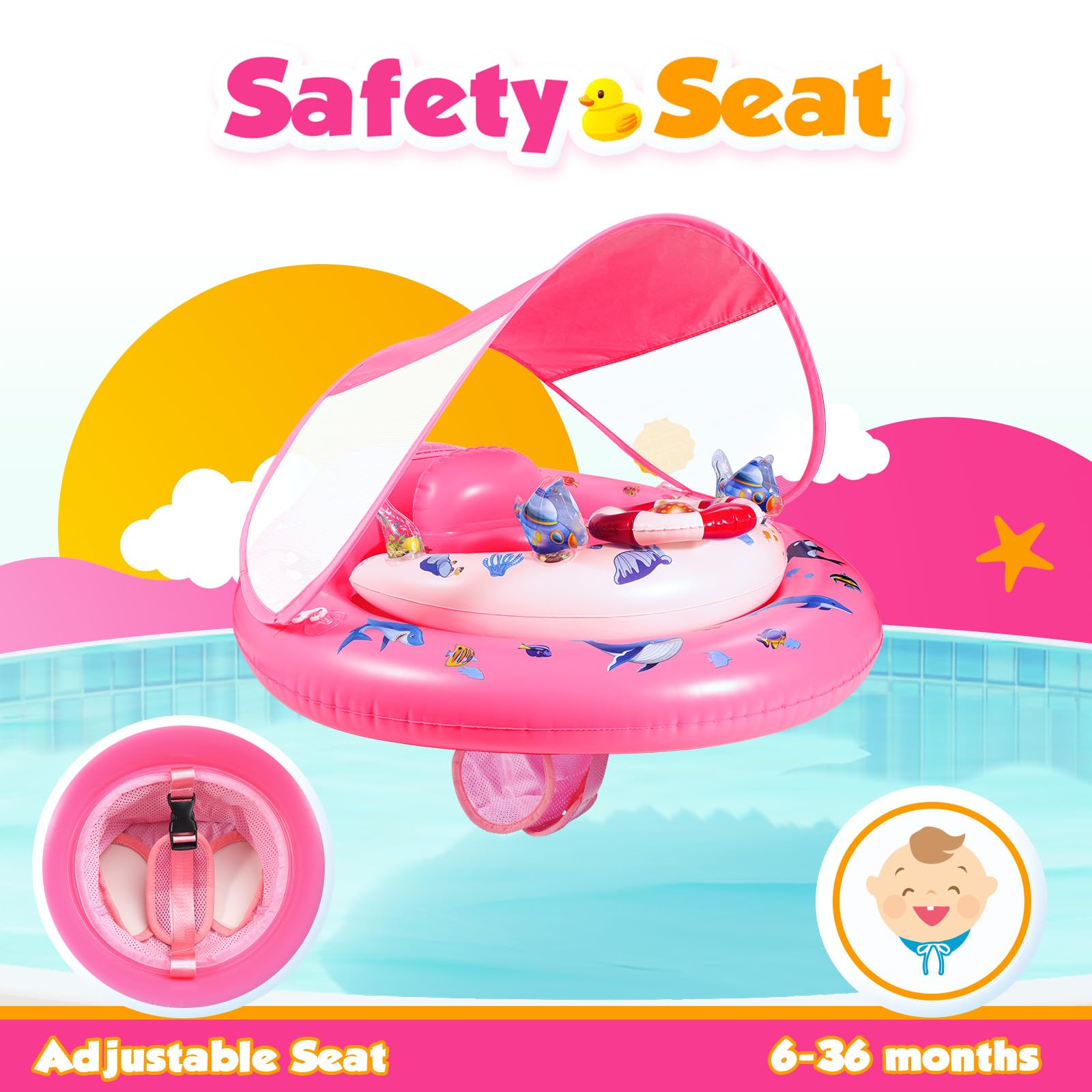 Baby Pool Float with Canopy Upf50+ Sun Protection, Baby Swimming Float