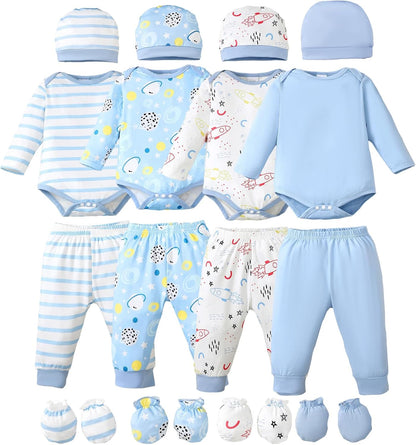 NZRVAWS Newborn Baby Boy Girl Clothes Unisex Infant Romper Pants Set Hat 4-Pack Outfits 0-12 Months