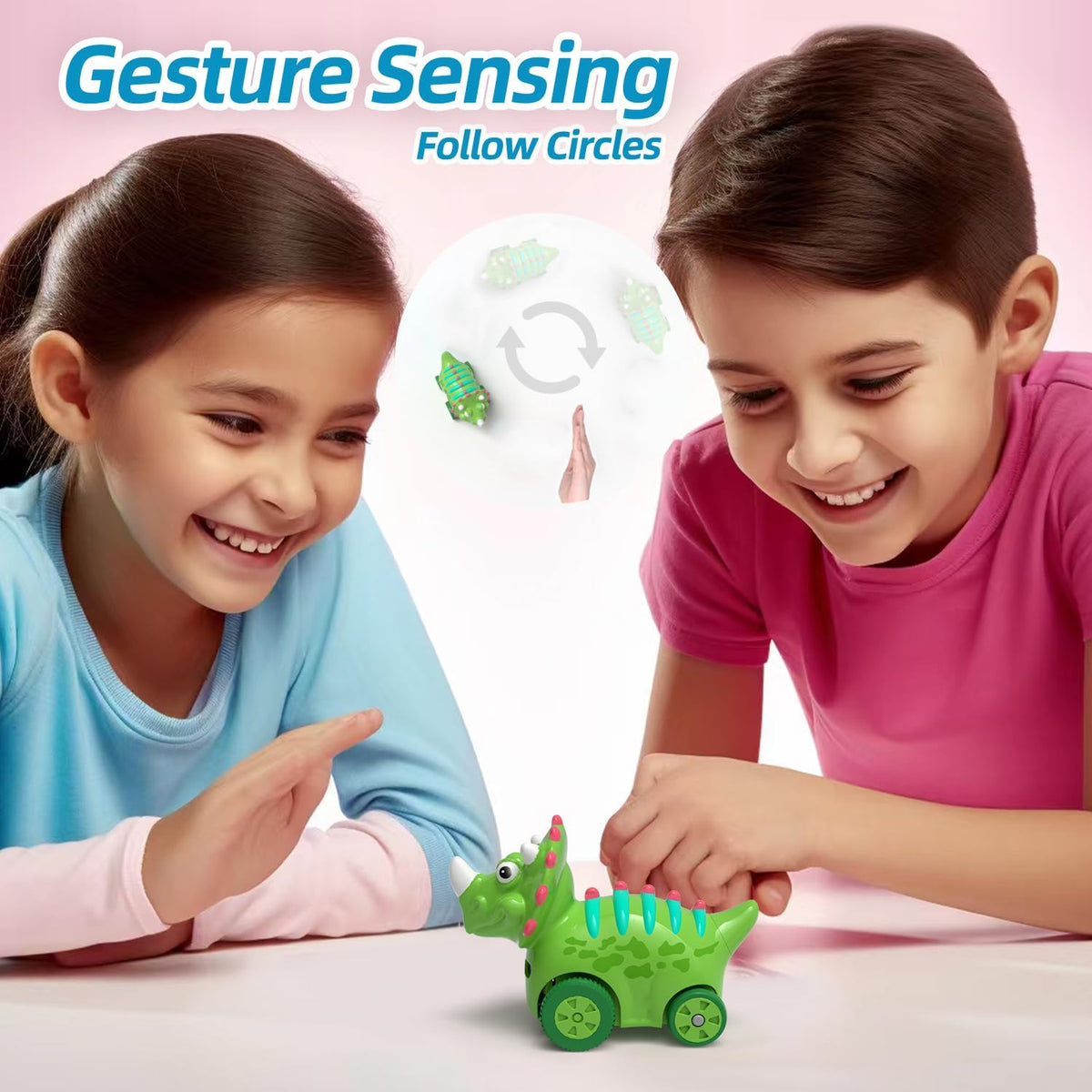 Interactive Dinosaur Toy Car, Electronic Dinosaur Car with Smart Follow Ball and Gesture Control
