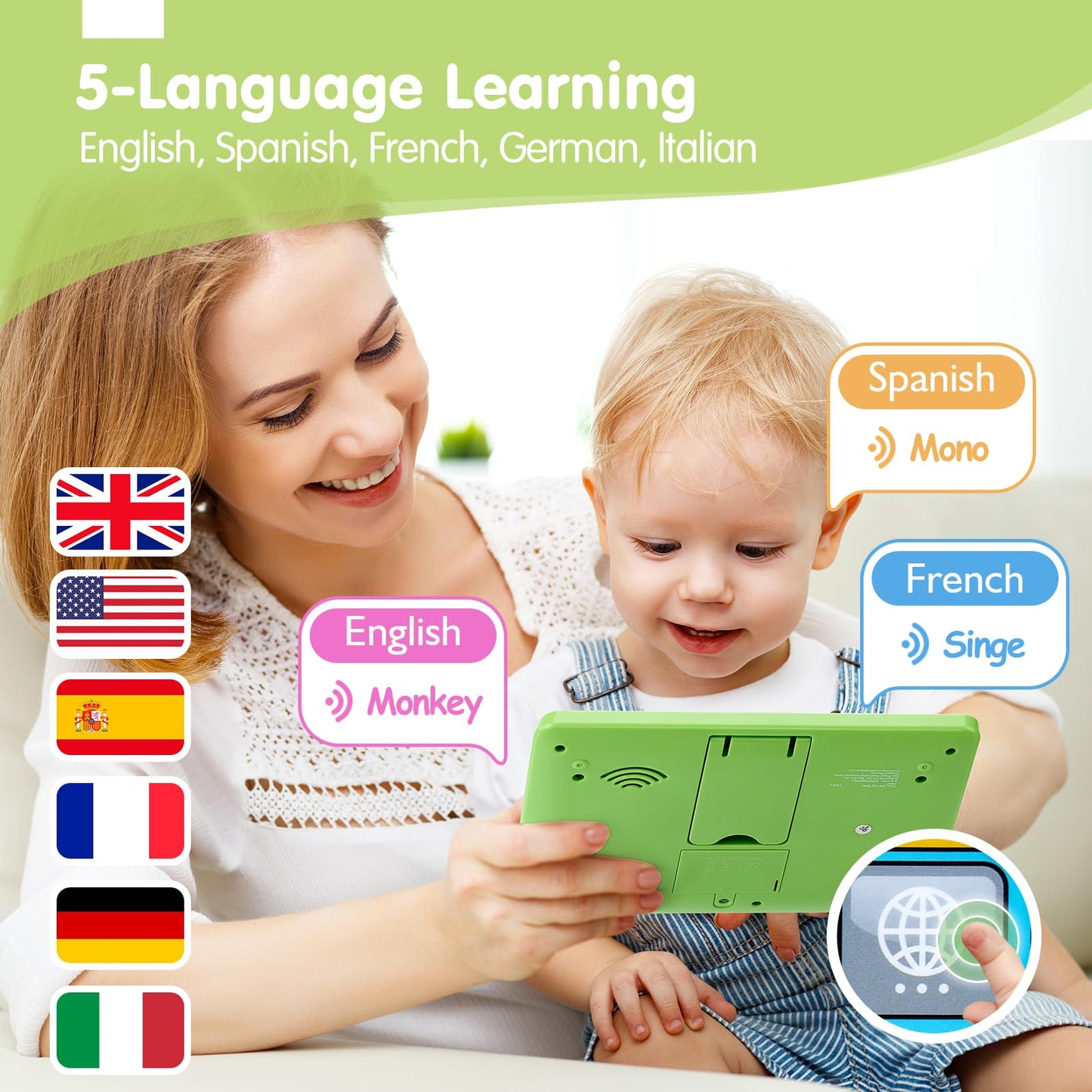 hahaland 5-Language Learning Tablet Toy for Toddler 1-3 with Speech Therapy