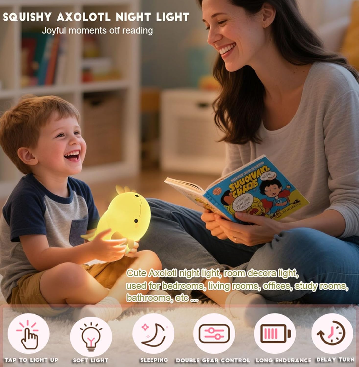 DREAMING MY DREAM Axolotl Night Light for Kids,Cute Axolotl Gifts lamp Rechargeable Light Table
