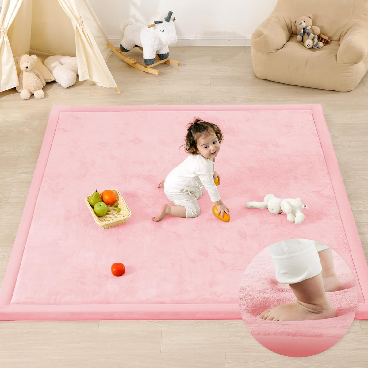 1.3" Thick Baby Play Mat,Ultra Soft Elasti-Foam 50×50 Playpen Mat for Tummy Time,Water-Repellent
