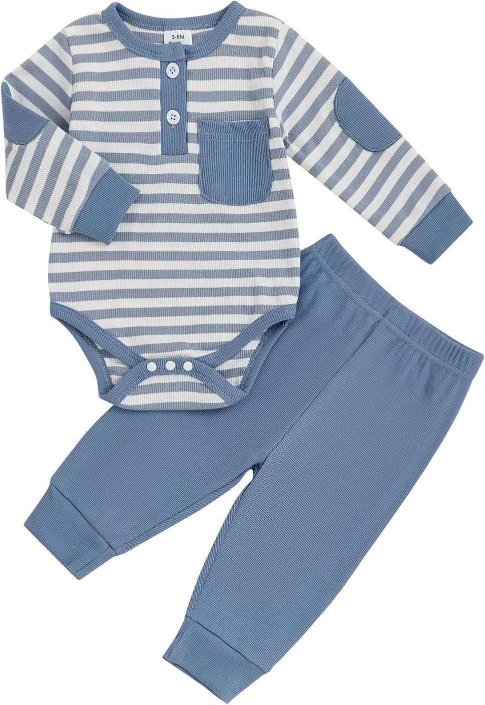 fhutpw Baby Boy Clothes 3 6 12 18 Months Ribbed Knitted Long Sleeve Romper and Pants Sets Newborn