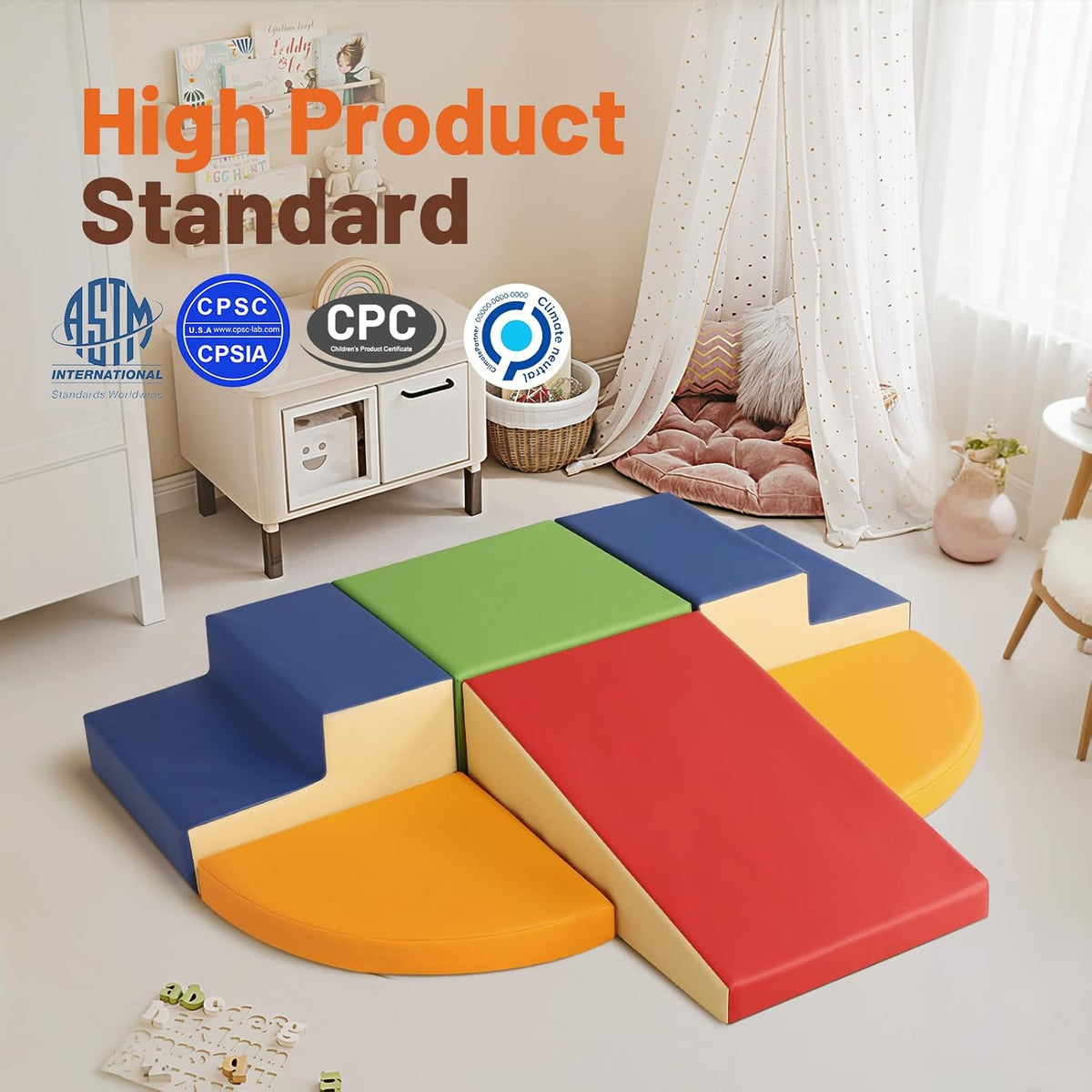 6-Piece Soft PU Leather Toddlers Climbing Toys, Baby Foam Climbing Blocks for Toddlers, Foam Play