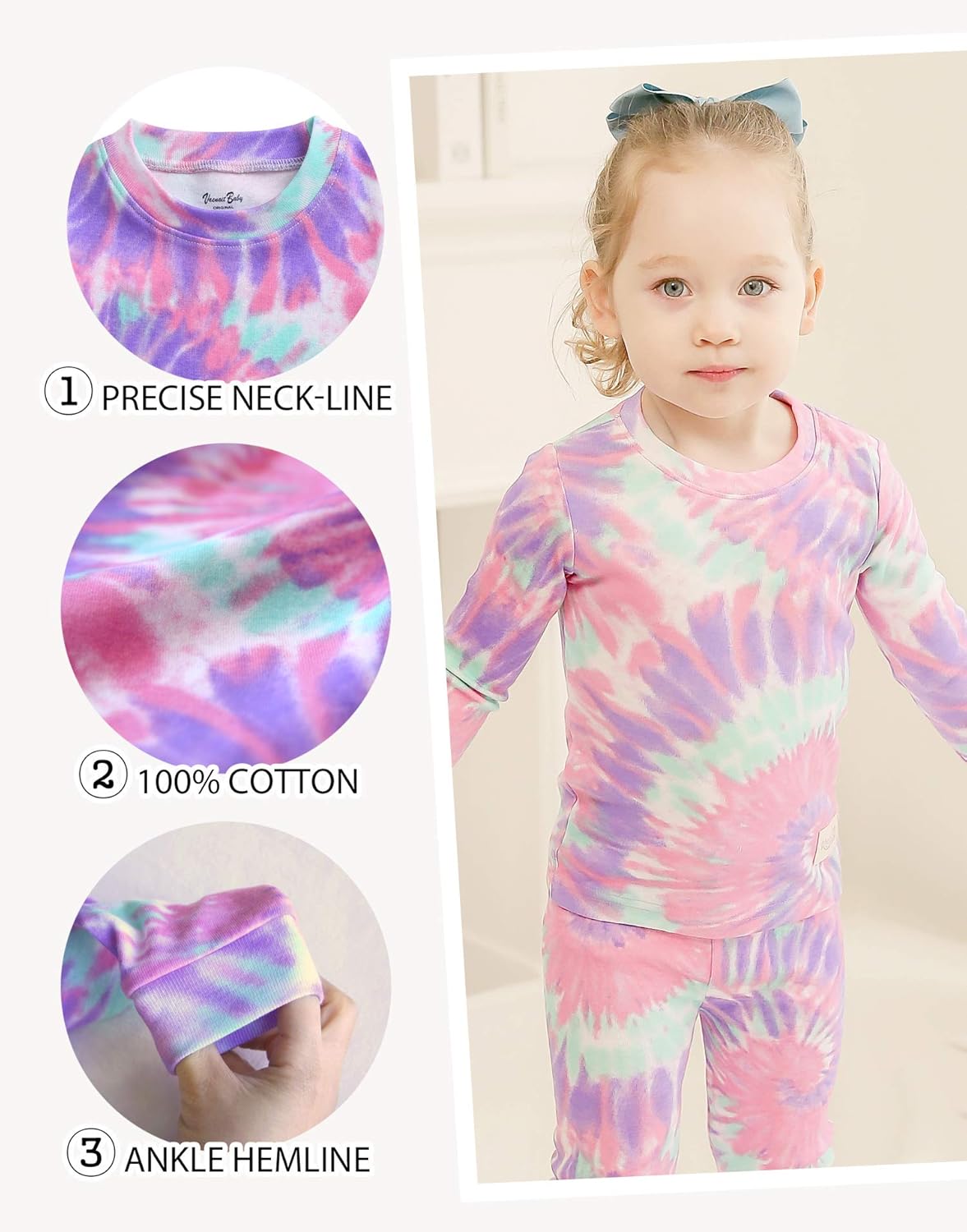VAENAIT BABY 12M-12Y Toddler Kids Boys Girls 100% Cotton Marbling Tiedye Sung Fit Sleepwear Pajamas