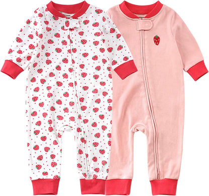 Teach Leanbh Baby 2-Pack Footless Pajamas Cotton Long Sleeve Printing 2 Way Zipper Romper Jumpsuit