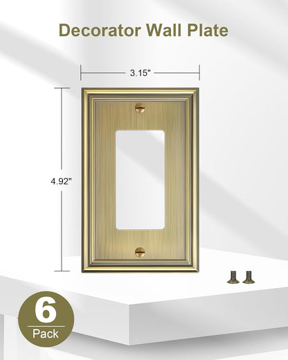 6-Pack Decorator Outlet Cover Plate, Antique Brass Decorative Switch Plates and Outlet Covers