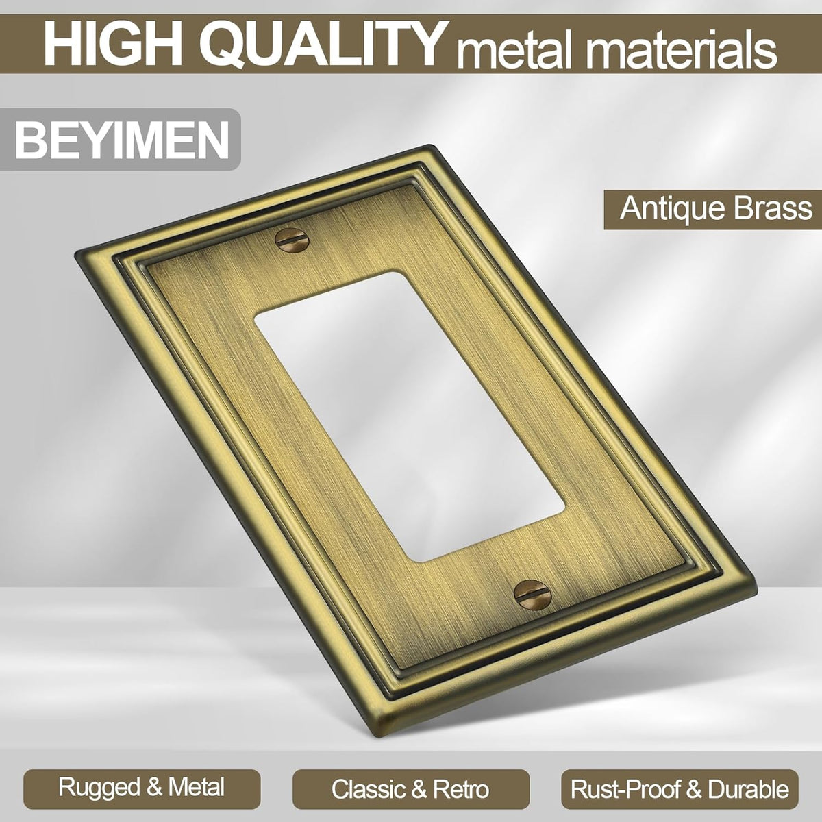 6 Pack Single Decorator Switch Covers Wall Plate, Antique Brass Decorative Rocker Switch Plates