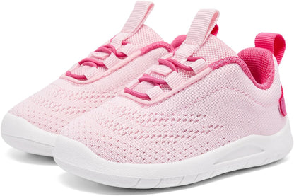 MORENDL Toddler Slip On Sneakers Baby Walking Shoes Non-Slip Breathable Unisex Pink Mesh Lace-Up