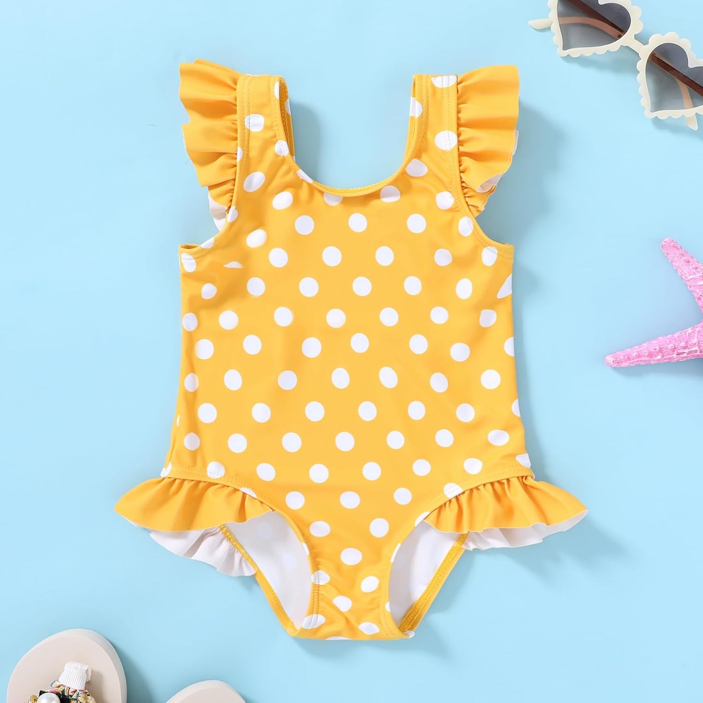 Tiny Cutey Toddler Girl Swimsuit Ruffled Stripe Sleeveless Swimwear One-Piece Baby Girl Bathing