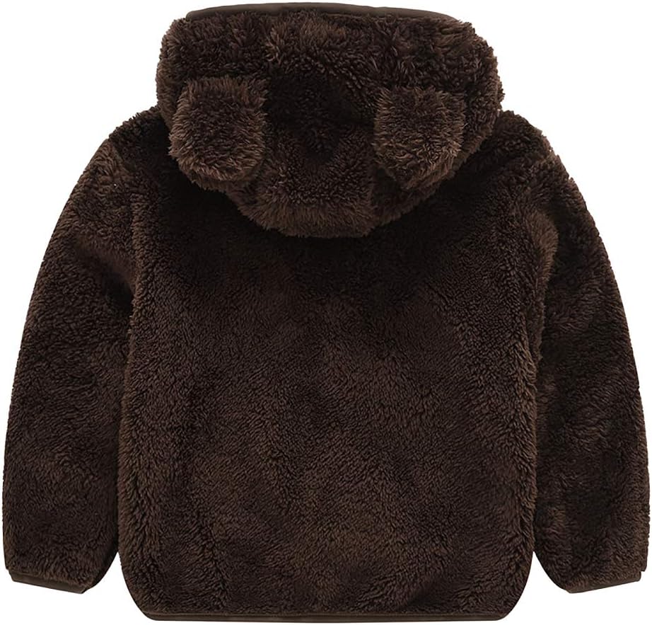 AIWUHE Toddler Boys Girls Hooded Jacket Fleece Hoodie Winter Warm Solid Color Teddy Coat Zip-up