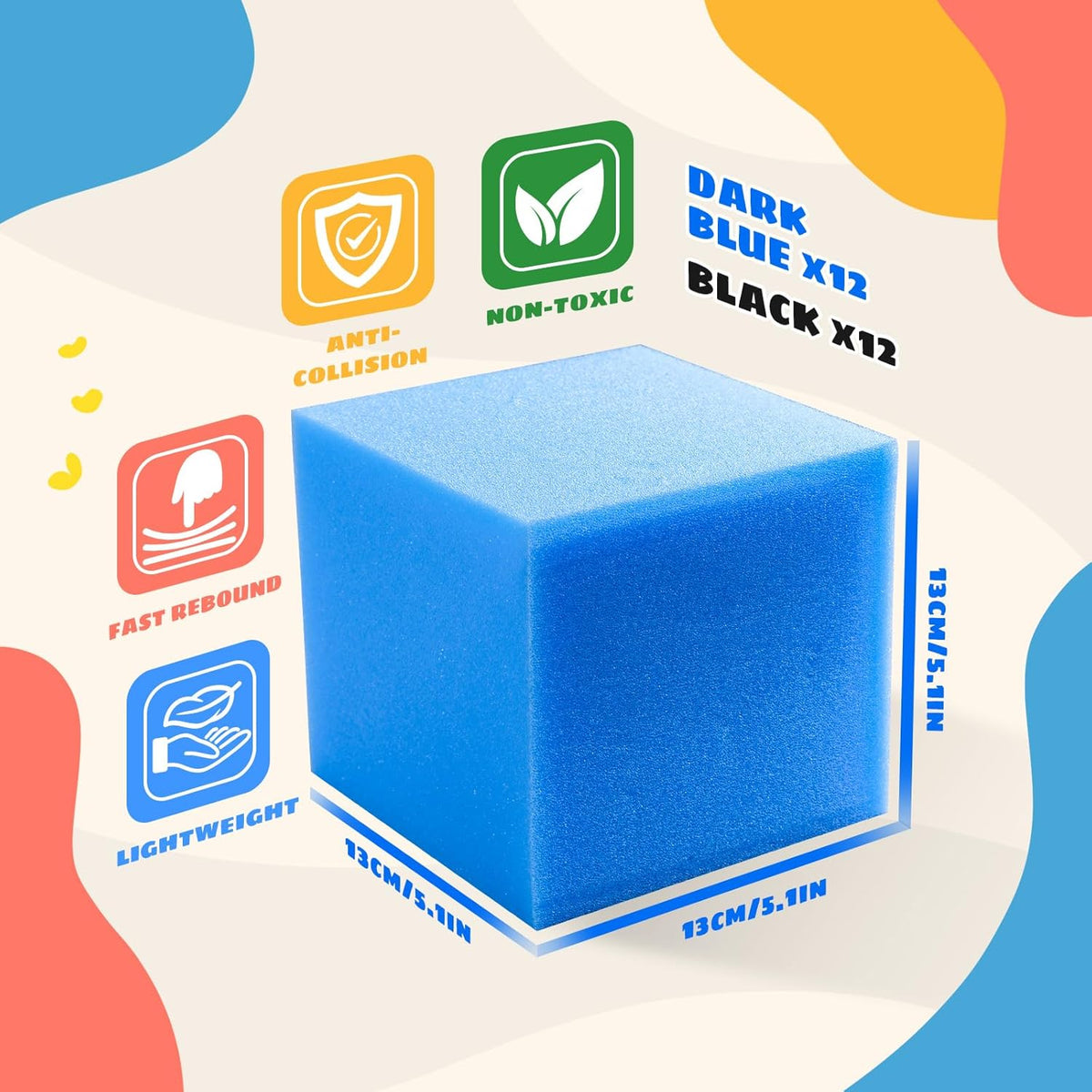 Foam Pit Cubes, 24 PCS 5 Inches Gymnastics Foam Blocks Trampoline Blocks, Multi-Sport Protective