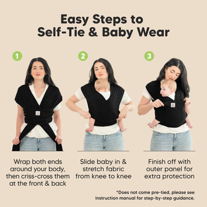 KeaBabies Baby Wrap Carrier, All in 1 Original Baby Carrier (Trendy Black)