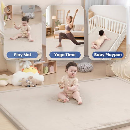 Baby Play Mat for Floor,1.3" Thick Memory Foam Tummy Time Mat,Soft Coral Velvet Nursery Rug,Extra