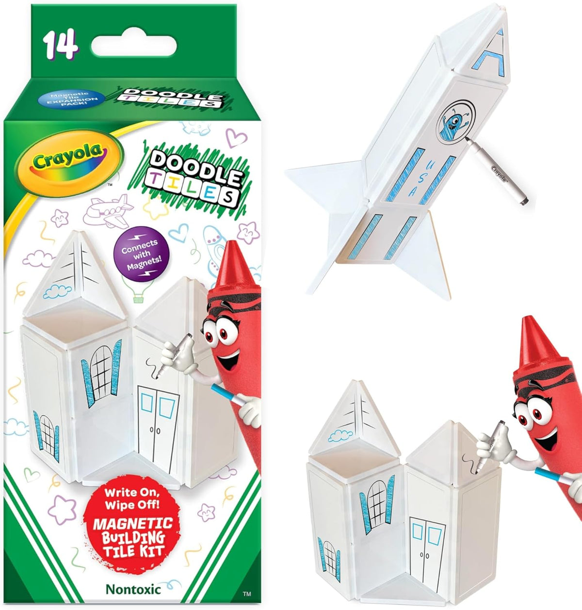 CreateOn Crayola Doodle Magnetic Tiles, Building Set for Kids, Magnetic Building Toys for Kids