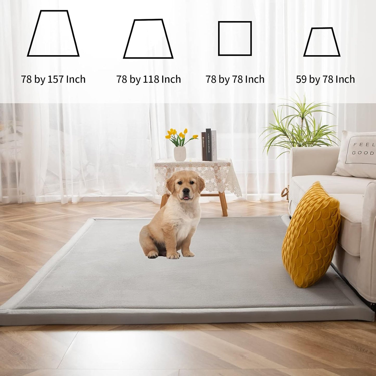 MAXYOYO Black Coral Velvet Area Rug, Thick Japanese Tatami Mat Living Room Carpet with Non-Slip
