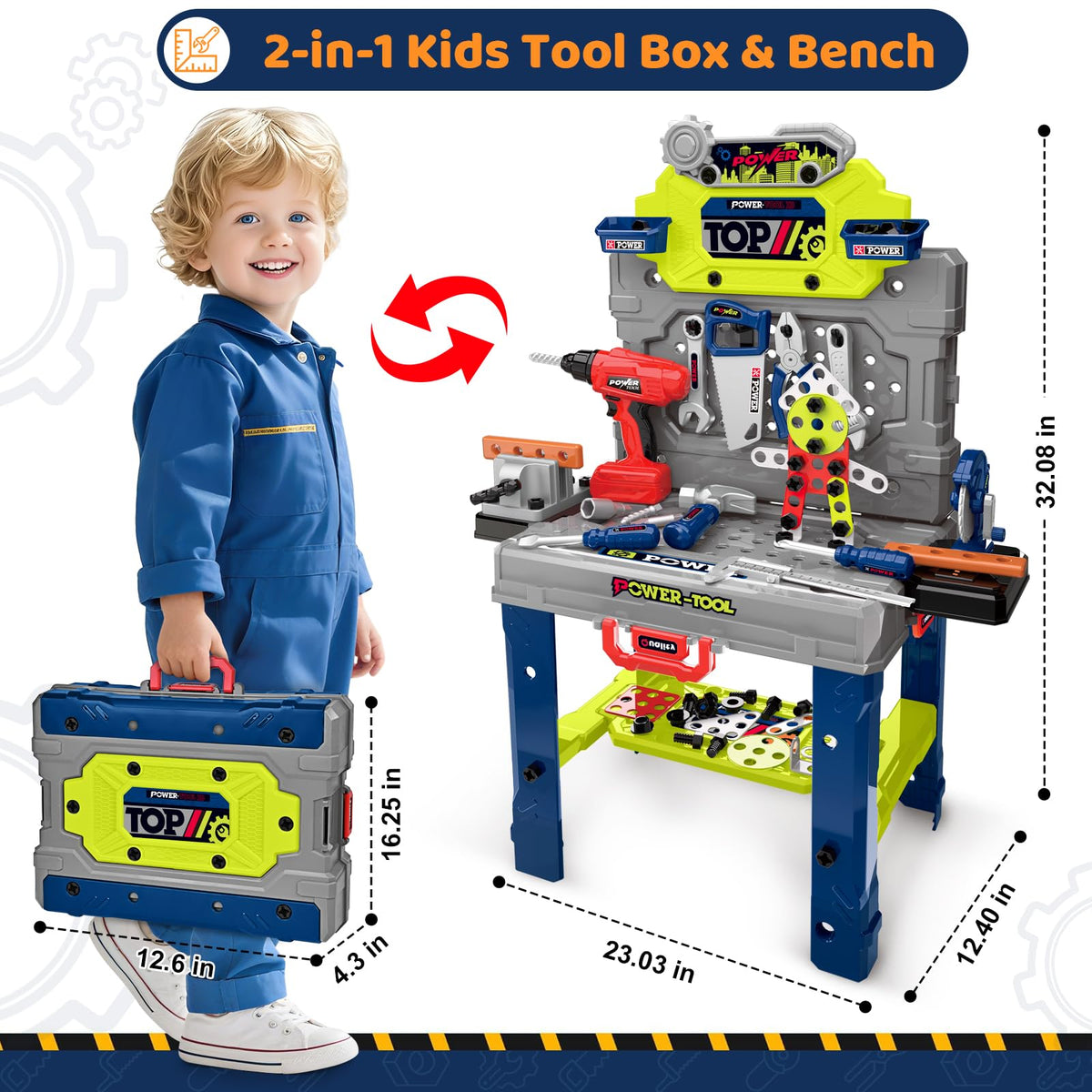 Kids Tool Bench with Electric Drill, Toddler Tool Set for Boys Ages 3-5 6-8