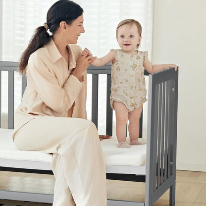 EvoNest Baby Crib, 11 in 1 Convertible Mini Crib with Wheels, 100% New Zealand Wood Growing Bed, 4